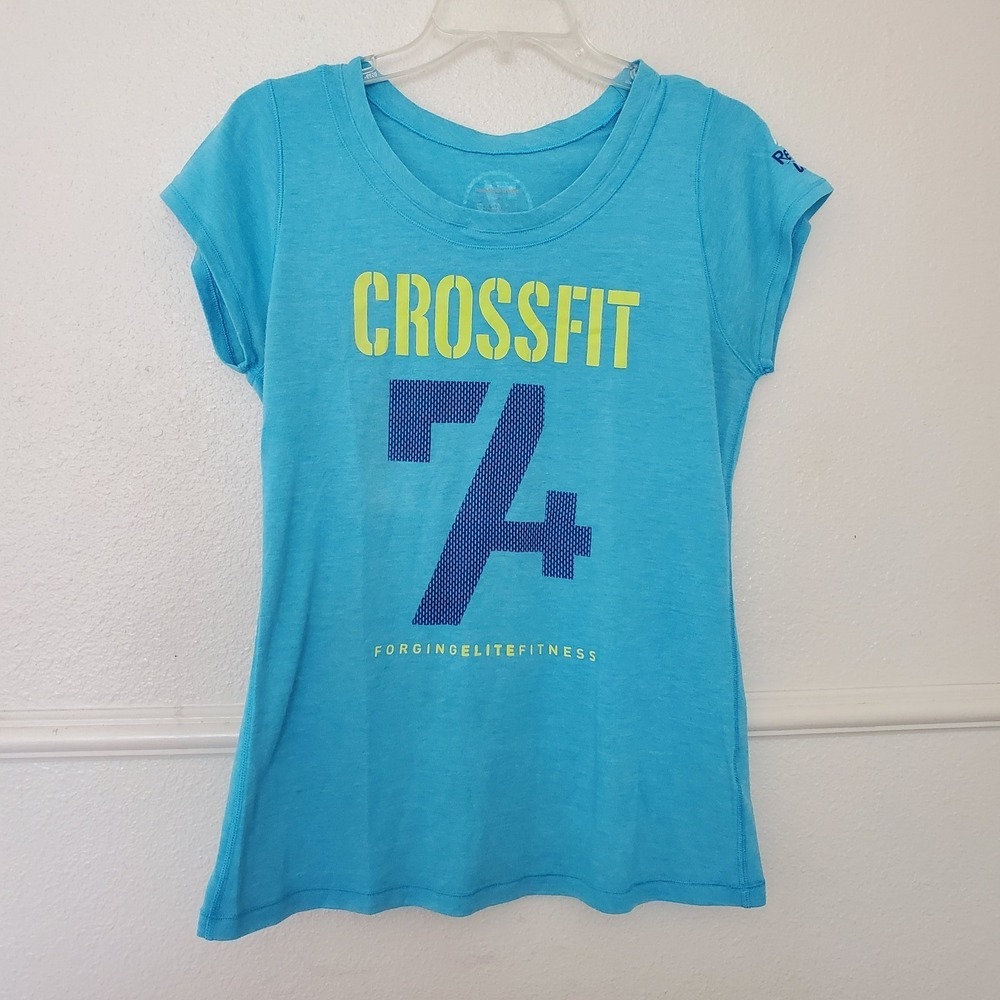 Reebok CrossFit Women's Blue Heather Short Sleeve T-Shirt Size L Forging Elite
